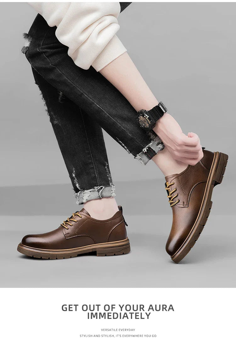handmade men's shoes business casual leather shoes breathable soft sole comfortable classic lace-up men's shoes