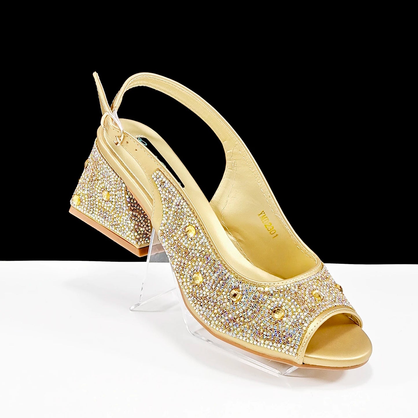 Q Rhinestone Design INS Hot Sale New Arrivals African Shoes and Bag Set in Green Color Open Toe Comfortable Women Heels