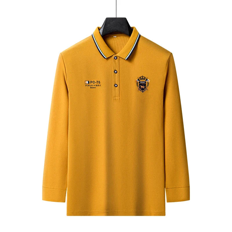 Designer Quality Men's Polo Shirt Lapel Long Sleeve T-Shirt Autumn New Badge Horse Embroid Fashion Business Casual Menswear Top