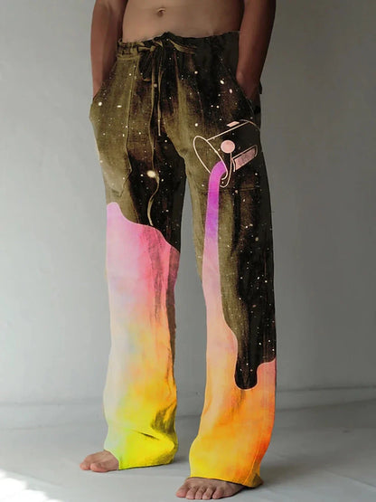 Men's Trousers Summer Pants Beach Pants Drawstring Elastic Waist flame 3D Print Graffiti Comfort Casual Daily Holiday Streetwear
