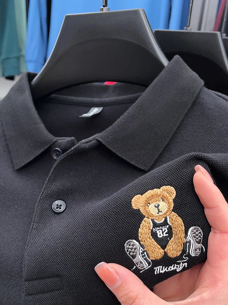 100% Cotton Luxury Quality Men's Polo Shirt Autumn Bear Exquisite Embroidery Long Sleeve T-shirt Trend Fashion Golf Menswear Top