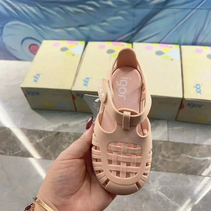 Boys Girls' Solid Color Casual Baotou Roman Sandals Baby Kids Jelly Beach Shoes Children's Soft Sole Non-slip Sandals SO125
