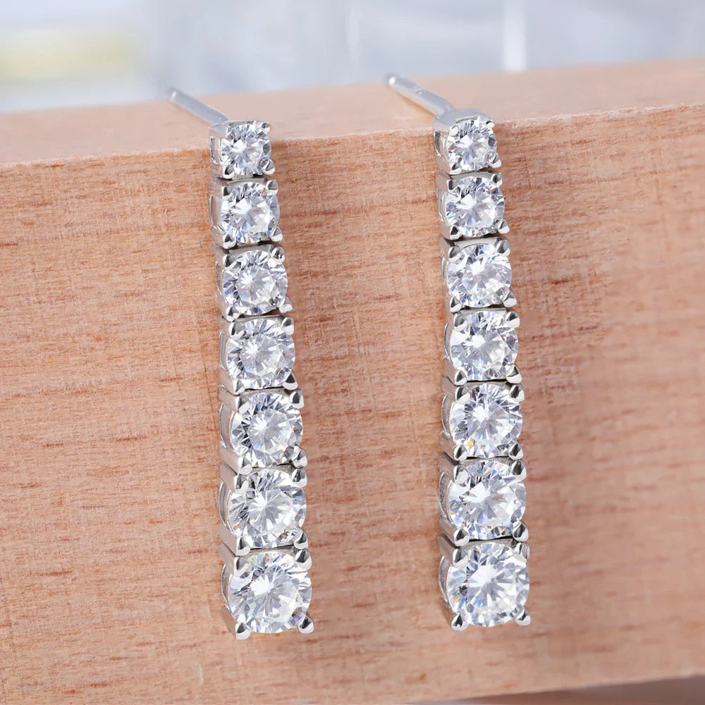 3-5mm Size Gradient Moissanite Drop Earrings for Women 925 Sterling Silver Long Tassel Diamond Stud Earring with Certificates