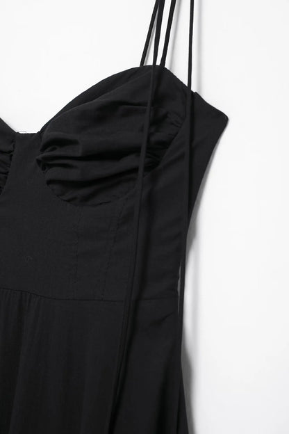 Summer New Woman Dress Spaghetti Strap Sleeveless Backless Lace-Up Zipper Pleats Sweet Beach Style Female Long Dresses