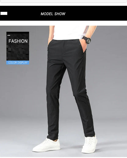 Business Thin Men's Breathable Pants Slim Straight High Elastic Slim Casual Pants Male Brand Clothing Khaki Gray Green Black