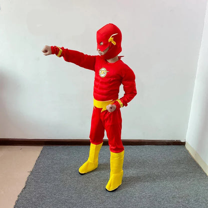 Boy's Deluxe Flash Costume Fancy Dress Up Kids Movie Carnival Party Halloween Flash Cosplay Costumes Mask Belt With Shoes 3-12Y