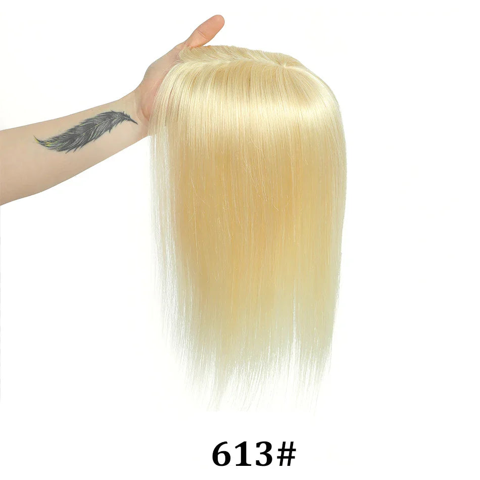 12x13cm Human Hair Toppers with Bangs Black Brown Clip in Hair Toupee for Women Skin Scalp Clip in Remy Hair Pieces