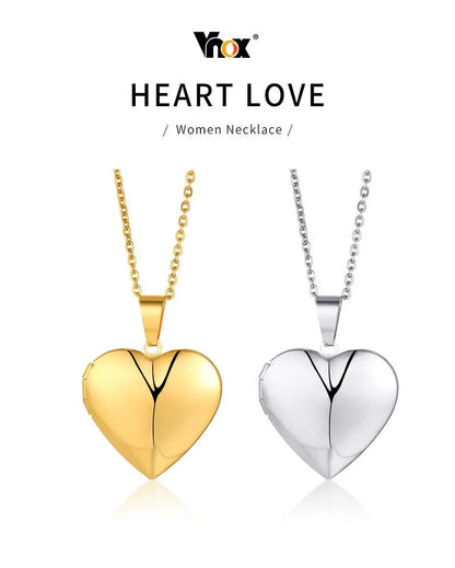 Light Heart Locket Pendants for Women Men Openable Photo Frame Glossy Stainless Steel Necklaces Family Love Collar