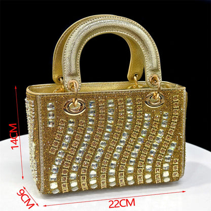 2025 Shiny Italian Fashion Pointed Toe Women Heel Fashion Rhinestone Decoration Fuchsia Color Shoes And Bag Set