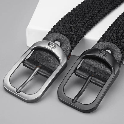 Unisex Woven Elastic Belt Men Luxury Women Belt Designer Men Alloy Pin Buckle Waist Straps Belts No Hole Cinturones Luxury Mujer