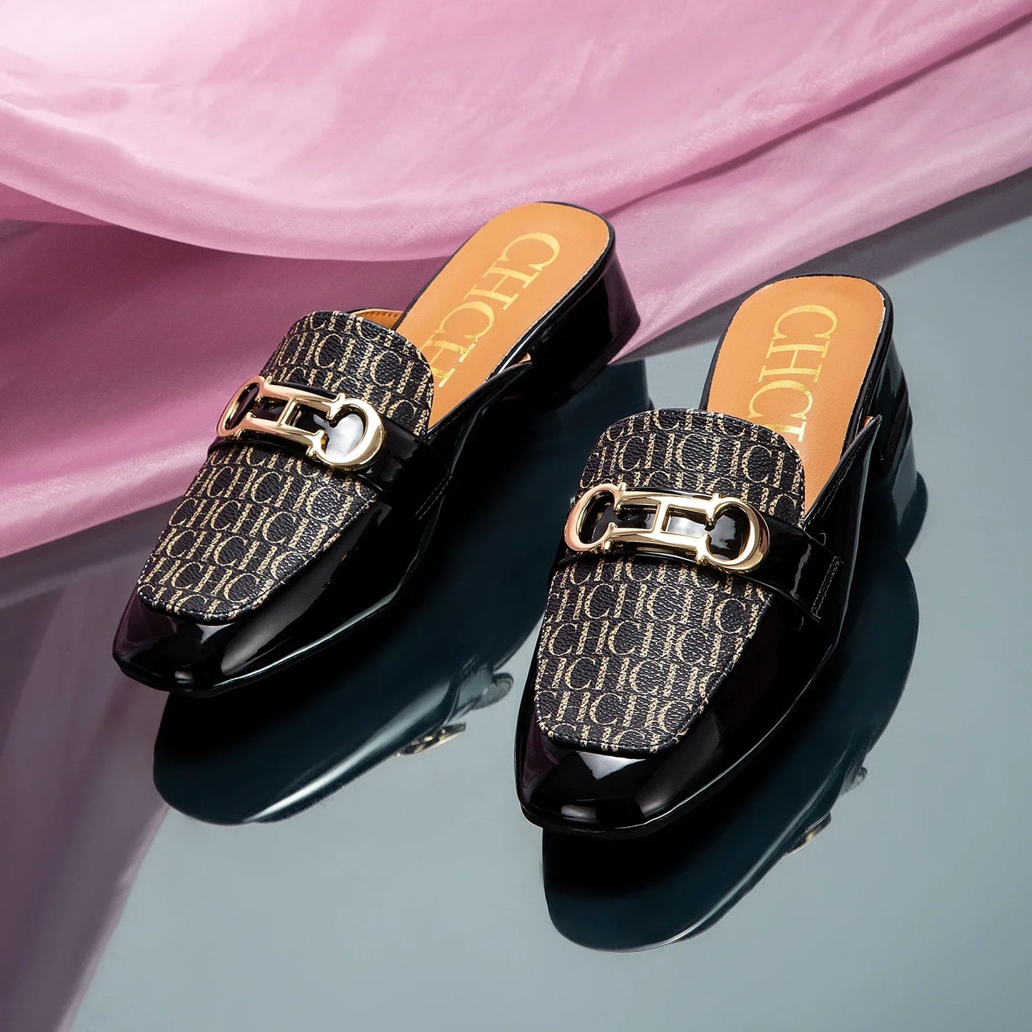 Buckle Mules for Women Round Toe Backless Flat Mules Slides Mules Shoes Ladies Slip-on Loafers students