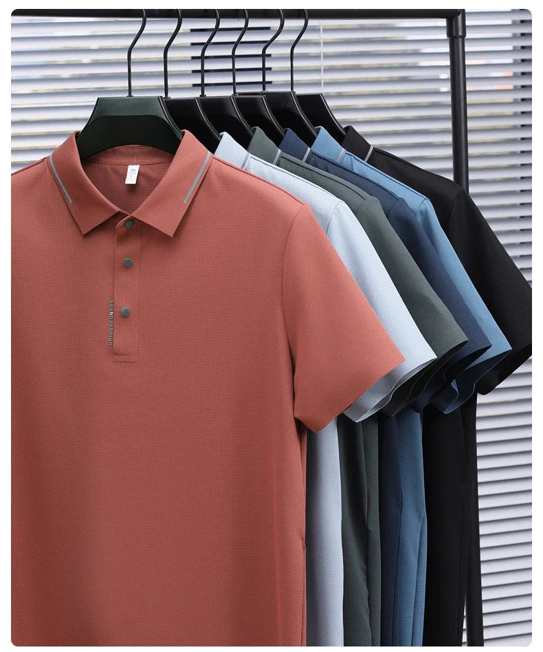 Men's Seamless Knit Polo Shirt - Summer Short Sleeve, Stretch Polyamide Spandex Blend Business Casual T-shirt