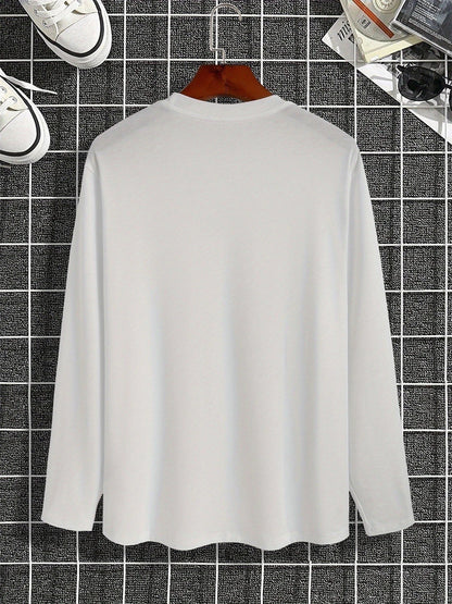 Brooklyn New York Printed Men's 100% Cotton Loose and Comfortable Sports and Leisure Round Neck Long Sleeve T-shirt Top