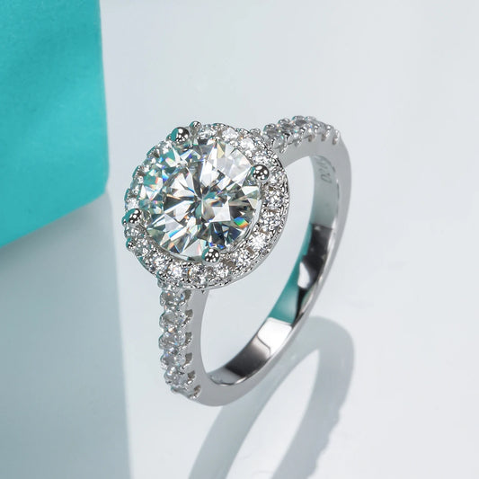 2 Carat D Color Moissanite Halo Engagement Ring For Women 925 Sterling Silver Wedding  Rings Fine Jewelry Wholesale