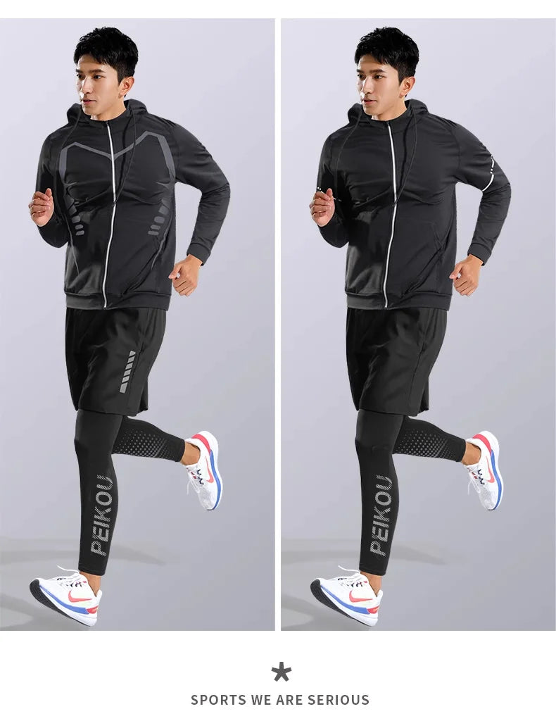 Running sportswear set men's autumn and winter fitness wear fast dry clothes professional training morning run outdoor cycling