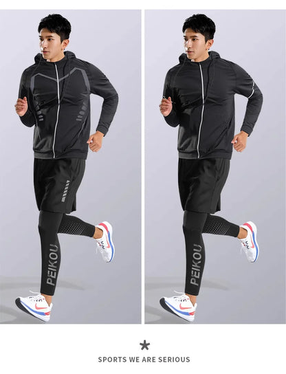 Running sportswear set men's autumn and winter fitness wear fast dry clothes professional training morning run outdoor cycling
