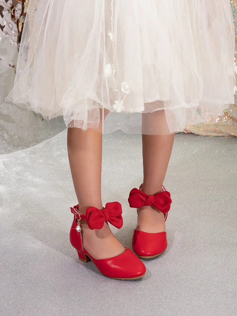 New Children High Heels Ankle-strap Bowknot Girl Princess Dress Sandals Sweet Wedding Party Versatile Kids Fashion Catwalk Shoes