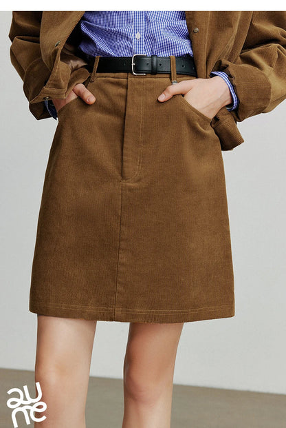 Women Midi Skirt 2025 Autumn New Retro Corduroy Elastic Waist Pure Cotton A Line Mini Skirt