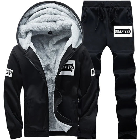 Wolf Czuadlte2024New Winter Men's Sports Set Casual Pants Hooded Sweater Youth Large Plus Plush Thickened Cardigan Two Piece Set