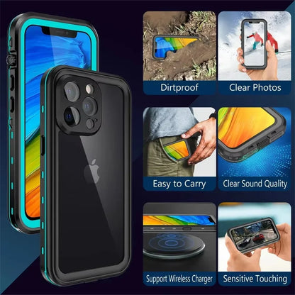 Full Sealed Clear For iPhone 12 13 14 15 16 17 Pro Max Waterproof Cases IP68 Diving 360 Protect Magsafe Shockproof Protect Cover