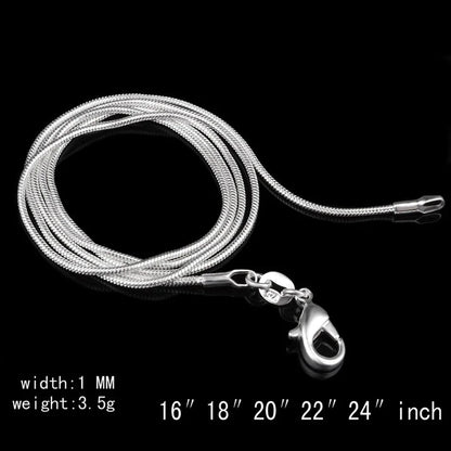 New Fine 925 sterling silver necklace women, silver fashion jewelry Snake Chain 1mm Necklace 16 18 20 22 24"