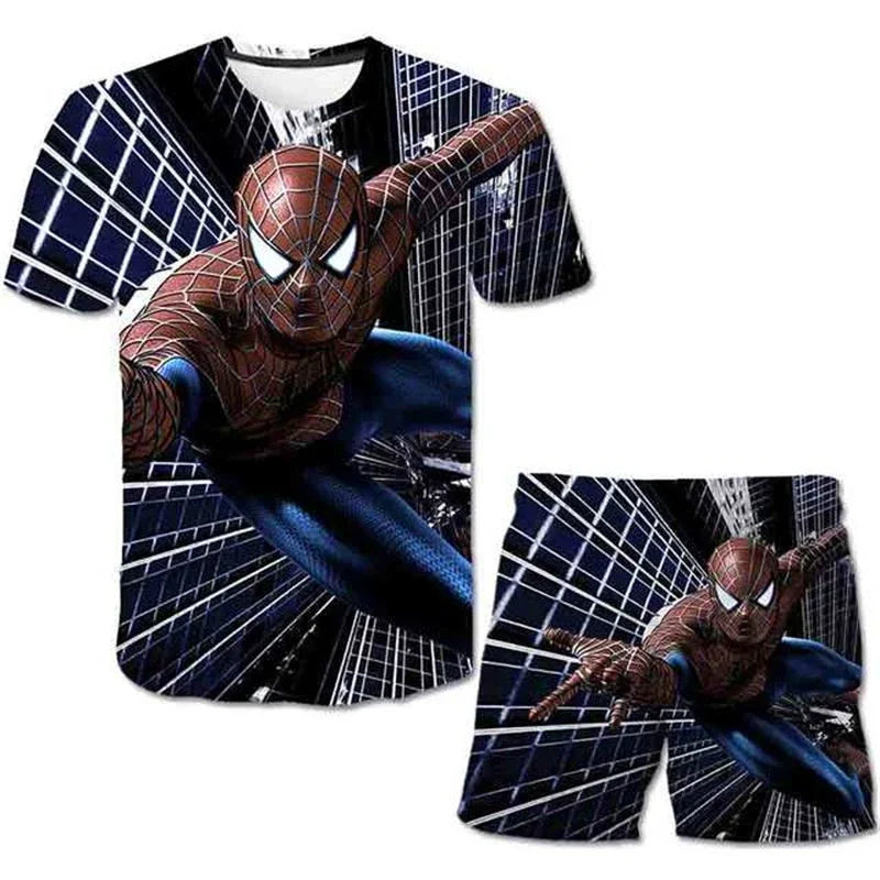 Kids Summer Tshirt Set Boys Spider-Man Trendy 2 Piece Hulk Iron Man Spiderman Outfit