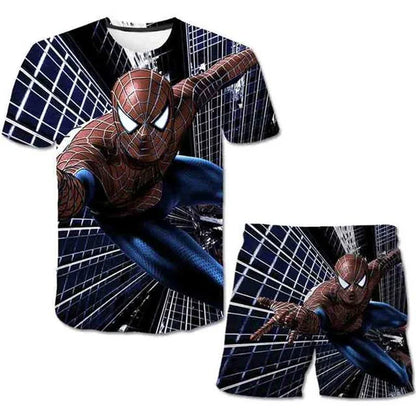 Kids Summer Tshirt Set Boys Spider-Man Trendy 2 Piece Hulk Iron Man Spiderman Outfit