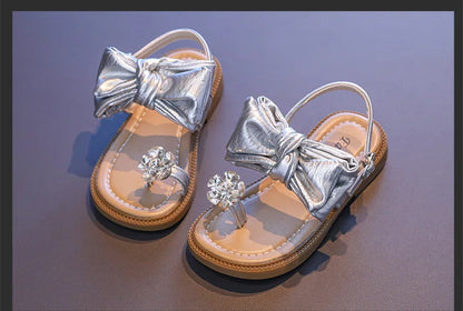 Sparkly Rhinestone Flip Flop for Girls Back Strape Children Slingbacks Shoes Nice Wedding Party Shoes with Large Bow-knot I05302
