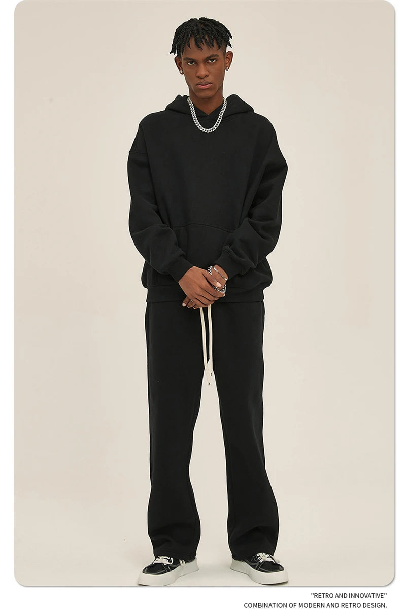 Thick 350gsm Fleece Hooded Hoodies For Men Unisex Winter Oversized Loose Basic Solid Sweatshirts Pullovers Coats HY0631