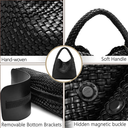 Woven Tote Bag for Women Large Woven Handbag Soft Leather Shoulder Bag Work Shopper Summer Beach Travel Tote Bag with Purse