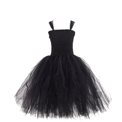 2-10Yrs Maleficent Girl Evil Queen Black Tutu Dress with Feather Scarf Halloween 2026 Villain Party Gothic Costume Gown Vestidos