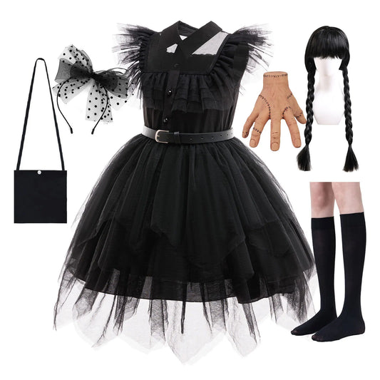 Weirdo Family Costume with Belt Halloween Role Play Gothic Cosplay Apparel The Day Begin with W Birthday Party Ball Gown Dresses