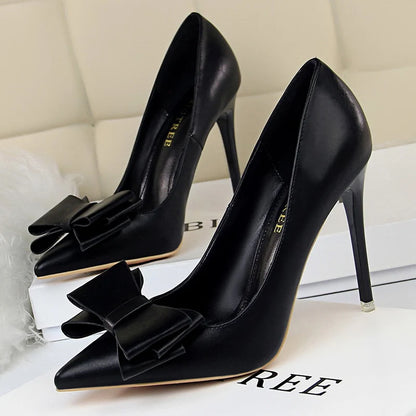 Female New Elegant 10.5cm High Heels Pumps Lady Sky Blue Butterfly Knot Design Princess Shoes Women Glam Pointed Toe Shoes