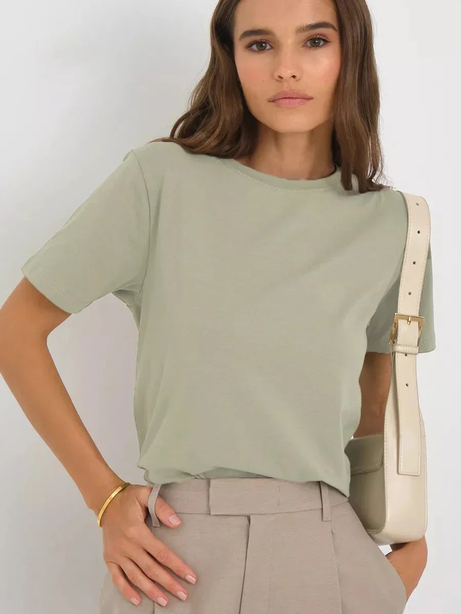 Summer 100% Cotton Women's T-shirt Bottoming Basic Fashionable Lady Short Sleeve Loose Tops Shirts Solid 230g/㎡ Tops