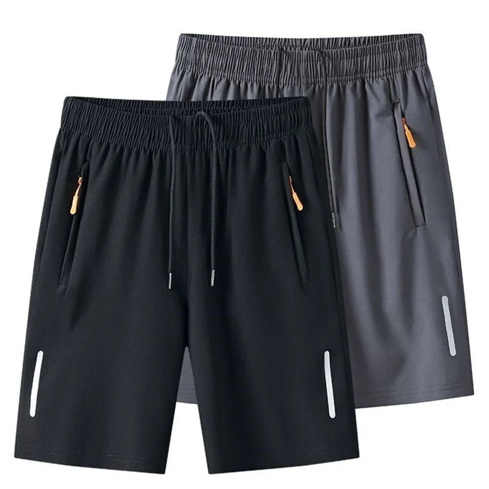 Summer Men'S Ultra-Thin Ice Silk Beach Casual Shorts Jogging Sport Quick Dry Male Zipper Loose Gym Sports Short Pants Sweatpant