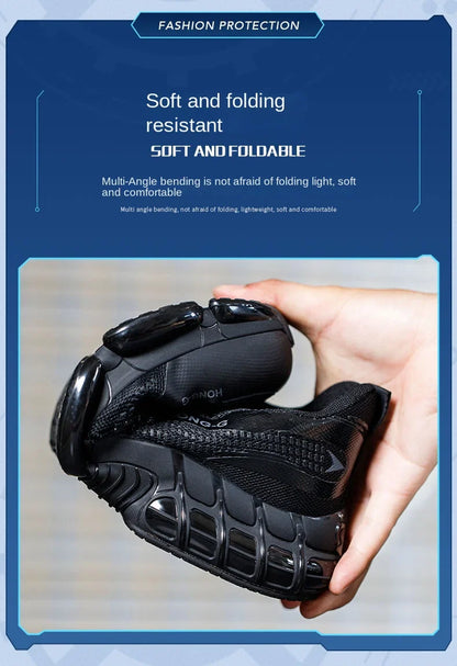 Men Rotating Button Work Sneakers Steel Toe Shoes Safety Boots Puncture-Proof Tactical Boots Indestructible Fashion Protective