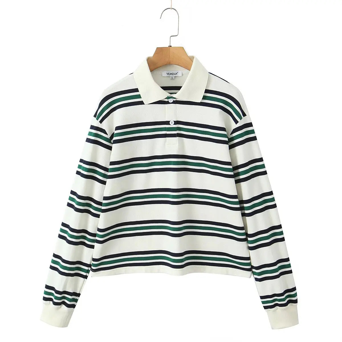 2025 Summer Ladies Polo Shirts Woman Long Sleeve Crop Top Striped Vintage Clothes Polo Shirts Mujer Streetwear Casual Tops Brown