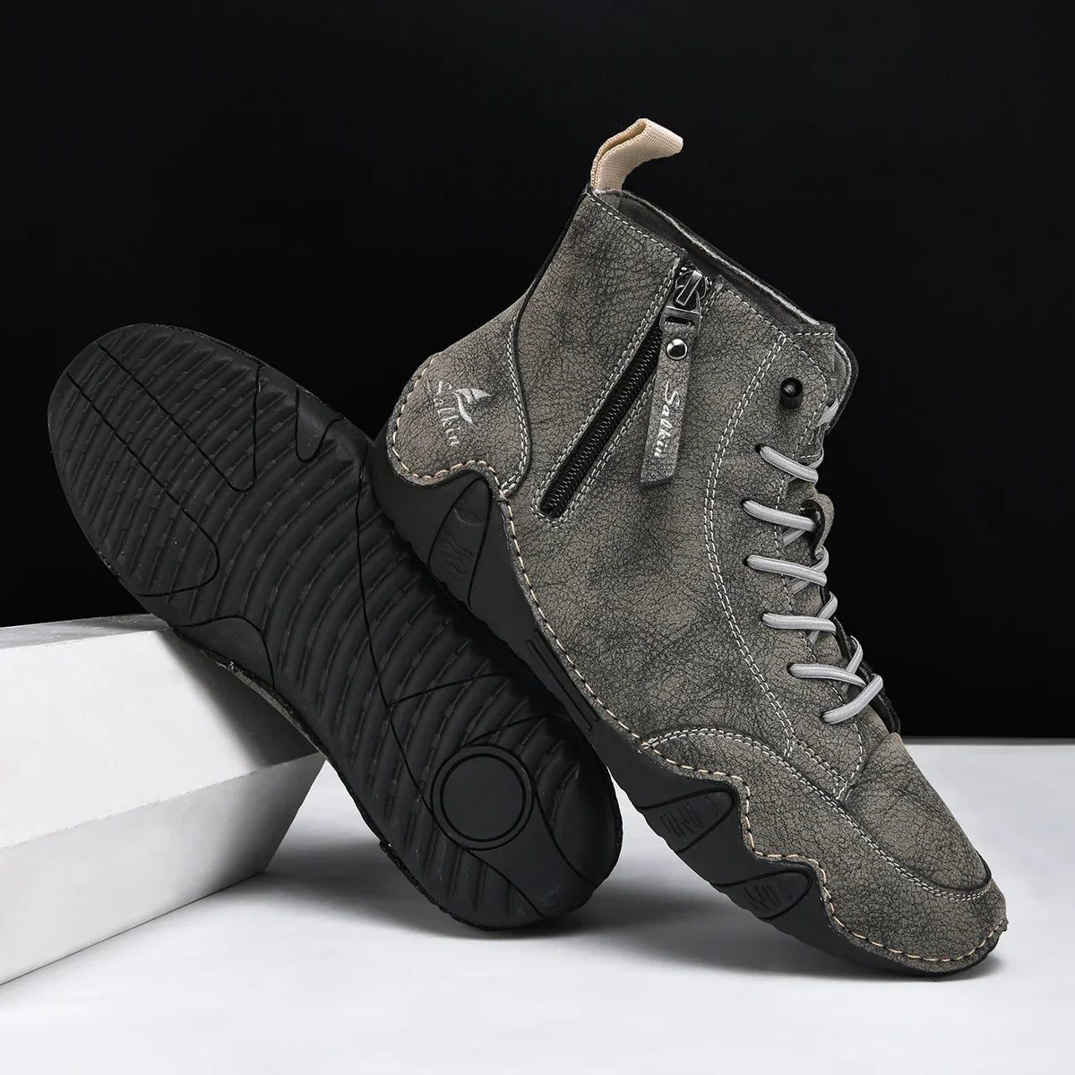 New 2025 Handmade Casual Shoes Men Sneakers Ankle Boots Leather Side Zipper Comfortable Breathable Anti-Slip Outdoor Walking