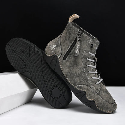 New 2025 Handmade Casual Shoes Men Sneakers Ankle Boots Leather Side Zipper Comfortable Breathable Anti-Slip Outdoor Walking
