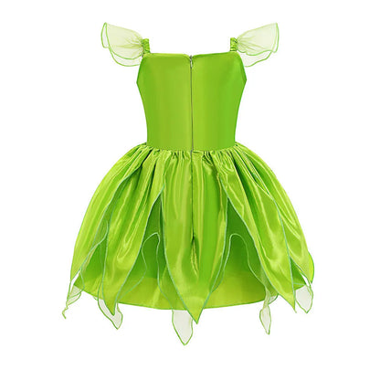 Kids Girl Cosplay Bell Costume Halloween Role Playing Green Dress Fancy Fairy Princess Cosplay Birthday Party Dresses Knee Lengt