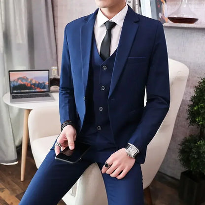 S-8XL (Blazer+ Vest + Pants) Men's fashion casual outdoor gentleman business wedding slim-fit formal British style wedding suit