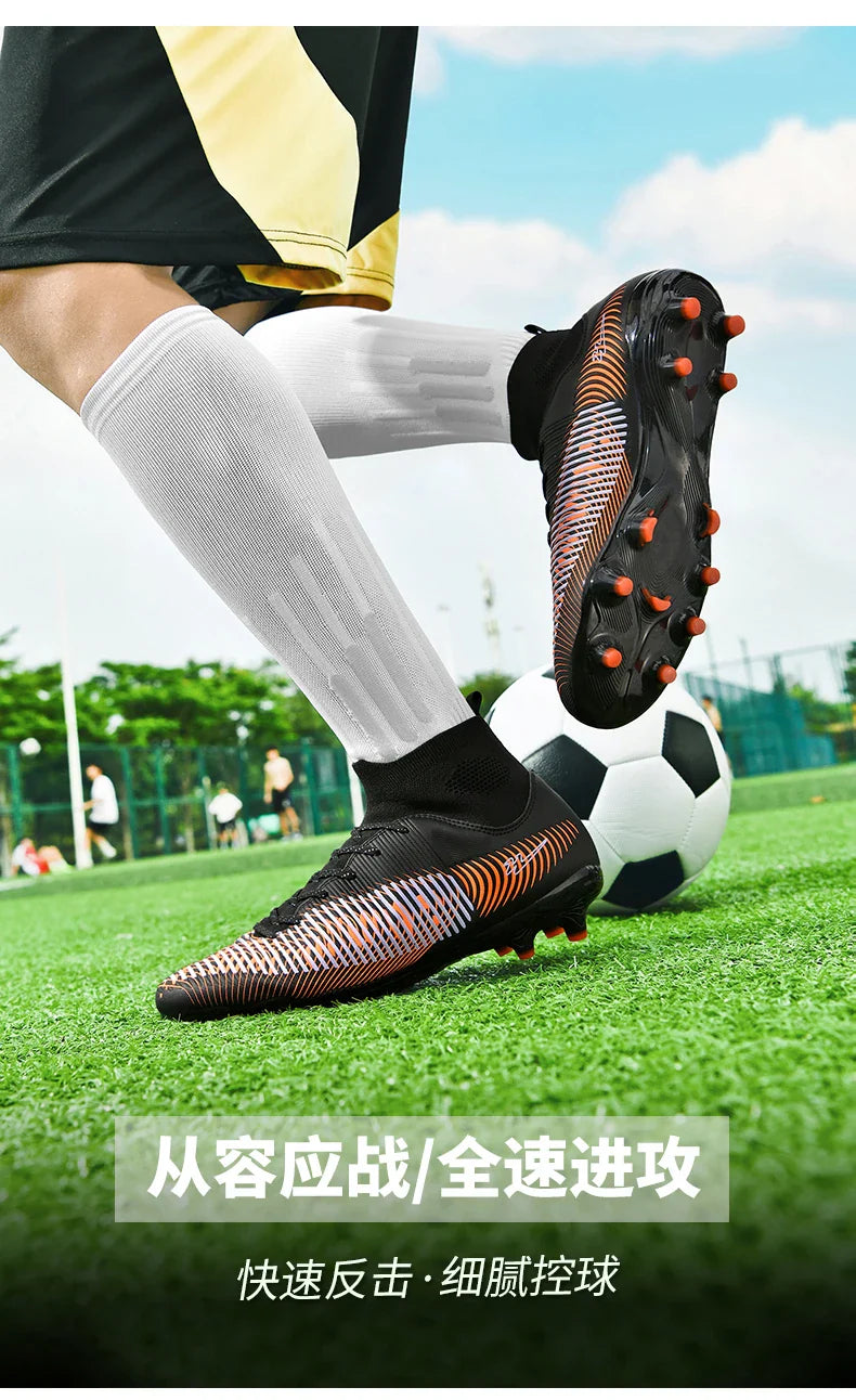 Double Star 2026 New High-Top AG Soccer Boots, Long Studs, for Teenagers, Primary School Students, Adults and Kids, Match & Trai