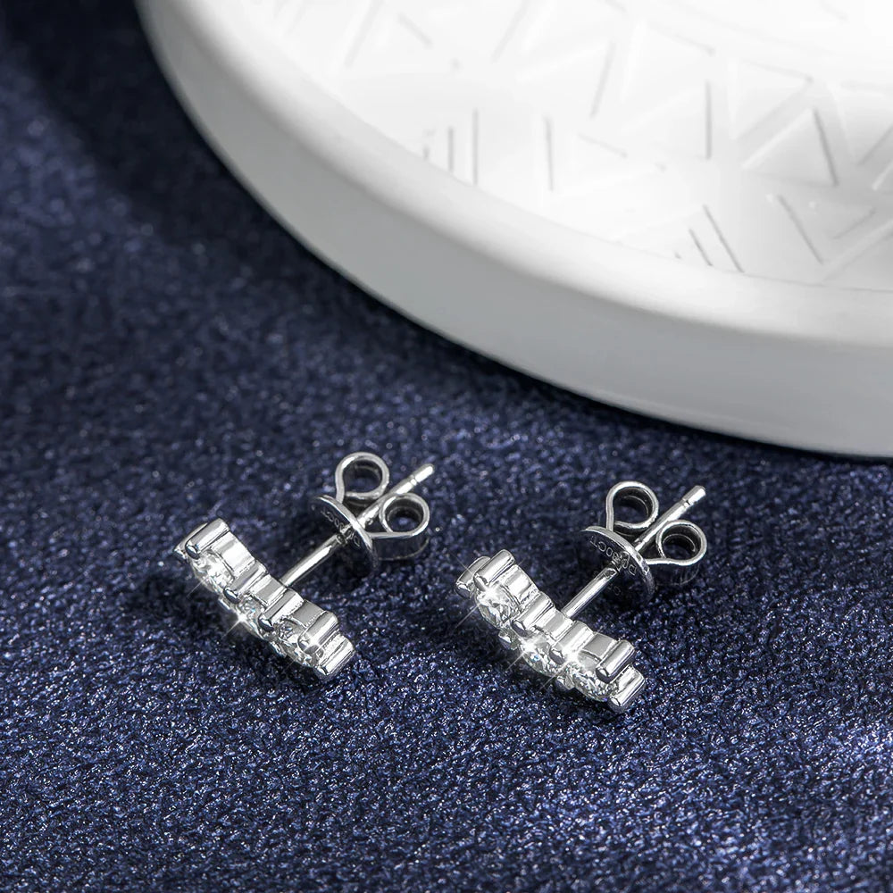 Sparkling Ins 3-Stone 0.6CT D Color Moissanite Stud Earrings For Women S925 Sterling Silver Diamond Earring Fine Jewelry