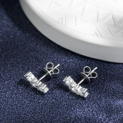 Sparkling Ins 3-Stone 0.6CT D Color Moissanite Stud Earrings For Women S925 Sterling Silver Diamond Earring Fine Jewelry