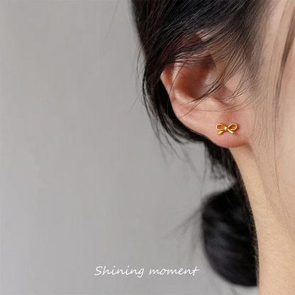 925 Sterling Silver Romantic Bow Screw Bead Piercing Stud Earrings for Women Fashion Simple Cute Girls Party Jewelry Gift