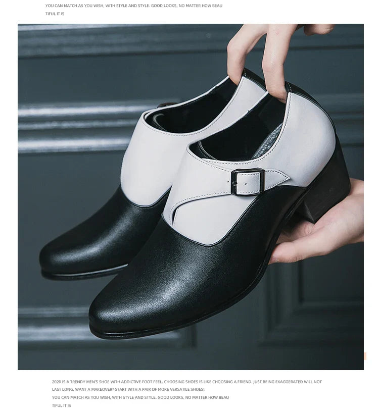 Dress Shoes Man Thick Heel Brogue Leather Men Wedding Party Social Shoe Male Business Casual White Platform Formal Shoes For Men