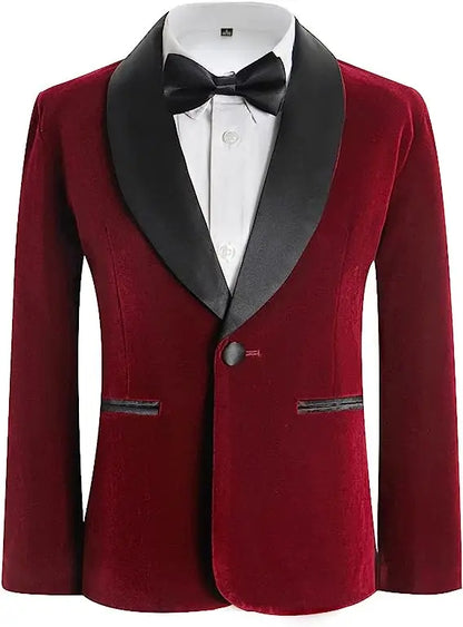 Boys Velvet Blazer Jacket Pants Bowtie 3PCS Photograph Suit Kids 1Year Birthday Dress Children Wedding Performance Evening Set