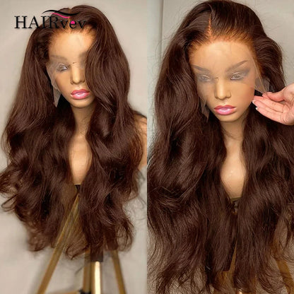 Chocolate Brown 13x4 Body Wave Lace Front Wig Pre-Plucked Brazilian HD 13x6 Lace Frontal Wigs for Women 32 Inch Human Hair