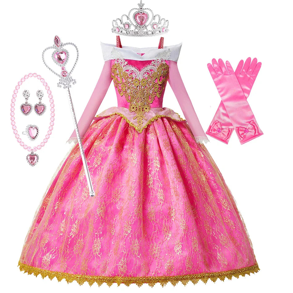 Summer Girls Sleeping Beauty Auroro Princess Halloween Cosplay Dress Off Shoulder Kids Gift Fancy Party Princess Clothing
