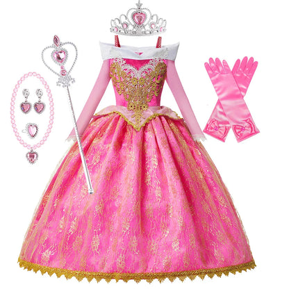 Summer Girls Sleeping Beauty Auroro Princess Halloween Cosplay Dress Off Shoulder Kids Gift Fancy Party Princess Clothing